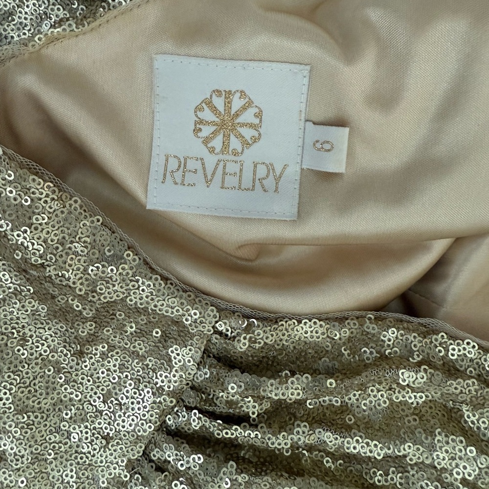 Revelry Starla Sequin Dress Gold One Shoulder Dress Size 6 - Picture 8 of 8